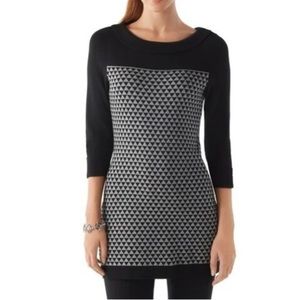White House Black Market Geometric Knit Black Gray Sweater Mini Dress, size S